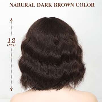 ENTRANCED STYLES Short Wavy Bob Wig with Bangs Curly Wigs for Black Women Heat Resistant Synthetic Wig Natural Brown Wigs