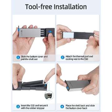 SAN ZANG MASTER M.2 NVMe/SATA SSD Enclosure, Tool-Less NVMe Enclosure 10Gbps USB3.2 Gen 2 M.2 Enclosure ,Support M Key/B+M Key with UASP Trim for 2230/2242/2260/2280 SSD (Gray)