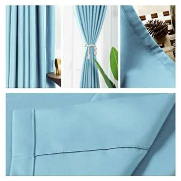 IYUEGO Pinch Pleat Solid Thermal Insulated 95% Sky Blueout Patio Door Curtain Panel Drape for Traverse Rod and Track, Sky Blue 52" W x 84" L (One Panel)