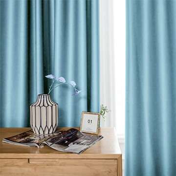 IYUEGO Pinch Pleat Solid Thermal Insulated 95% Sky Blueout Patio Door Curtain Panel Drape for Traverse Rod and Track, Sky Blue 52" W x 84" L (One Panel)