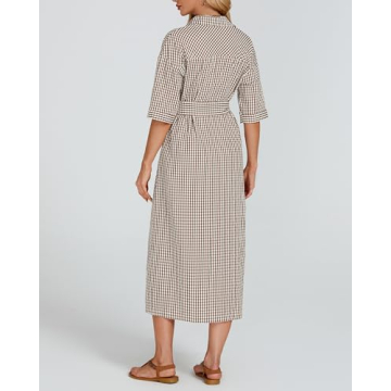 Women's Plaid Maxi Dress with Belt Casual Comfort
