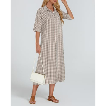Women's Plaid Maxi Dress with Belt Casual Comfort