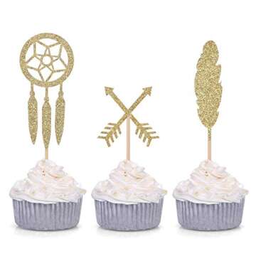 Boho Gold Glitter Cupcake Toppers for Baby Shower