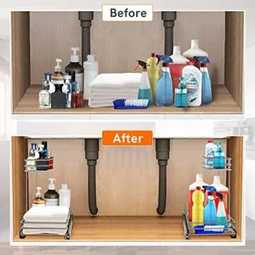 AHNR Pull Out Cabinet Organizer, 2 Tier Under Kitchen Sink Organizers and Storage Cabinet Slide Out Shelves, Pull Out Drawers for Kitchen Cabinets - 12.6W x 16.5D x 13H