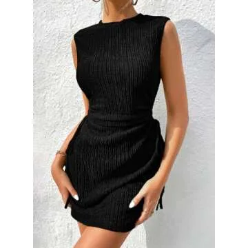 Acelitt Womens Summer Sleeveless Side Cut Out Drawstring Ruched Mini Wedding Guest Dress