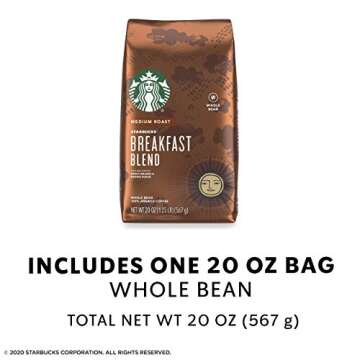 Starbucks Breakfast Blend Medium Roast Whole Bean Coffee 20 oz