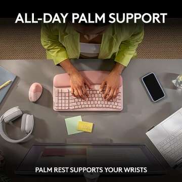 Logitech Wave Keys Wireless Ergonomic Keyboard with Cushioned Palm Rest, Comfortable Natural Typing, Easy-Switch, Bluetooth, Logi Bolt Receiver, for Multi-OS, Windows/Mac - Rose