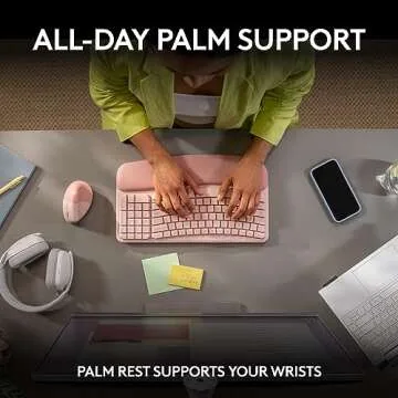Logitech Wave Keys Wireless Ergonomic Keyboard with Cushioned Palm Rest, Comfortable Natural Typing, Easy-Switch, Bluetooth, Logi Bolt Receiver, for Multi-OS, Windows/Mac - Rose
