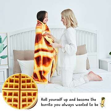 CASOFU Waffles Blanket, Giant Flour Burrito Throw Blanket, Novelty Blankets for Your Family, Soft and Comfortable Flannel Blanket. (Brown and Yellow,80 inches)
