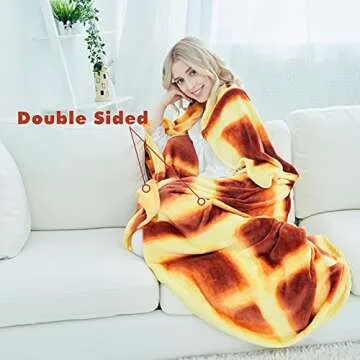 CASOFU Waffles Blanket, Giant Flour Burrito Throw Blanket, Novelty Blankets for Your Family, Soft and Comfortable Flannel Blanket. (Brown and Yellow,80 inches)