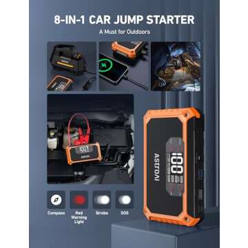 AstroAI Car Jump Starter, 2000A 12V 8-in-1 Battery Jump Starter, Up to 7.0L Gas & 4.0L Diesel Engines, Intuitive LED Screen, Quick Charge 3.0 Power Bank with Cigarette Adapter, Jumper Cable