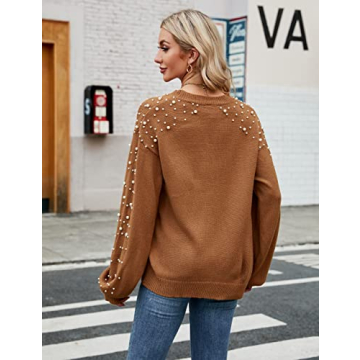 Blooming Jelly Women's Pearl Studded Chunky Sweater