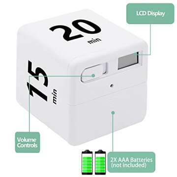 Cube Timer, Time Management and Countdown Settings with Gravity Sensor Flip Timer for Studying, Cook...