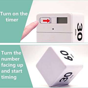 Cube Timer, Time Management and Countdown Settings with Gravity Sensor Flip Timer for Studying, Cooking, Reading, Exercise (15-20-30-60 Minutes) White