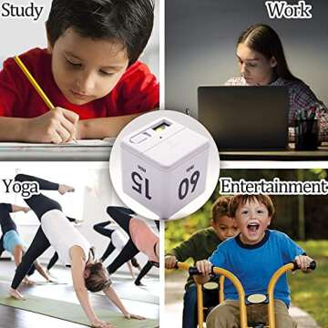 Cube Timer, Time Management and Countdown Settings with Gravity Sensor Flip Timer for Studying, Cooking, Reading, Exercise (15-20-30-60 Minutes) White