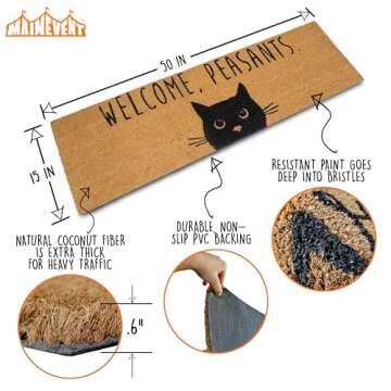 Welcome Peasants Cat Doormat 50x15 Inch, Black Cat Door Mat Funny Long Door Mat, Large Welcome Mat O...