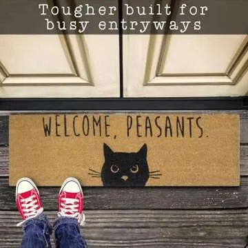 Welcome Peasants Cat Doormat 50x15 Inch, Black Cat Door Mat Funny Long Door Mat, Large Welcome Mat Outdoor, Cat Rug Black Cat Decor Cat Welcome Mat Large Door Mat Cat Doormat Coir Large Brown Door Mat
