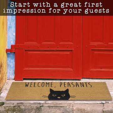 Welcome Peasants Cat Doormat 50x15 Inch, Black Cat Door Mat Funny Long Door Mat, Large Welcome Mat Outdoor, Cat Rug Black Cat Decor Cat Welcome Mat Large Door Mat Cat Doormat Coir Large Brown Door Mat
