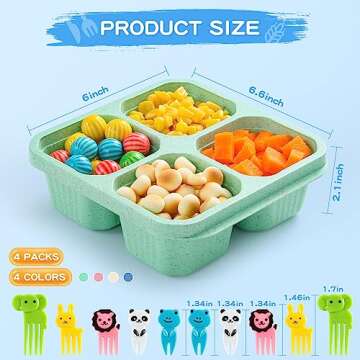 mzvcopm 4 Pack Snack Containers, Divided Bento Lunch Box with Transparent Lids, Reusable Meal Prep L...