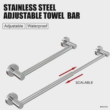 Honmein Towel Bar - Adjustable 304 Stainless Steel Towel Holder for Bathroom
