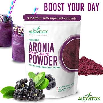Alovitox Aronia Berry Powder | Antioxidant-Dense Juice Superfood with Dietary Fiber, Vitamins, Calcium, Iron, Boosts Immune System & Reduces Blood Pressure | RAW, Vegan, Non-GMO, Gluten-Free | 16 oz