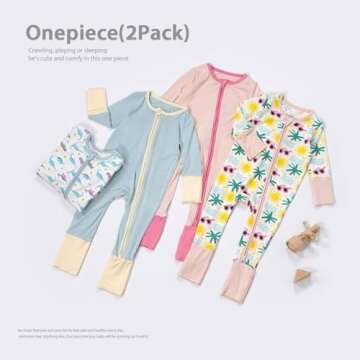 Teach Leanbh Unisex Baby 2 Pack Bamboo Viscose Pajamas with Mittens and Feet Cuffs Soild 2 Way Zipper Long Sleeve Romper Sleep and Play (3-6 Months, Lemon+Cream yellow)