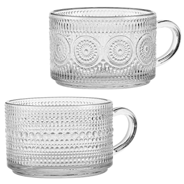 Bandesun Vintage Glass Coffee Mugs Set - 14 Oz Stackable Design for Every Occasion