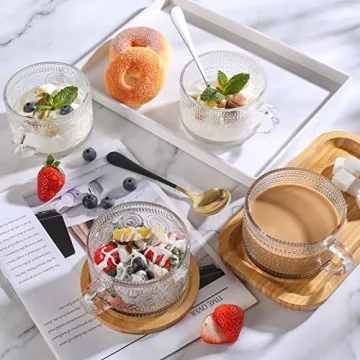 Bandesun Vintage Glass Coffee Mugs Set of 2 - Stackable Elegance