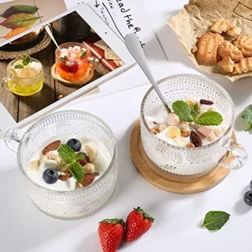 Bandesun Vintage Glass Coffee Mugs Set of 2 - Stackable Elegance