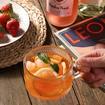 Bandesun Vintage Glass Coffee Mugs Set of 2 - Stackable Elegance