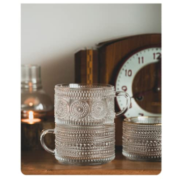 Bandesun Vintage Glass Coffee Mugs Set of 2 - Stackable Elegance