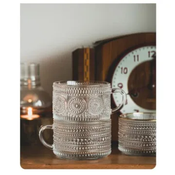 Bandesun Vintage Glass Coffee Mugs Set of 2 - Stackable Elegance