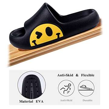 Guyarns Slides Women and Men,Pillow Slippers Sandals for Women,EVA Anti-Slip Indoor & Outdoor Kids Slippers Smile Face Open Toe Spa Bath Pool Gym House Casual Shower Shoes(Black 35/36)