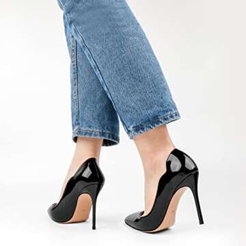 COLETER Middle Heels for Women, 3.93 inch/10cm Pointed Toe Dress Shoes Stiletto Heels Evening Party Pumps 10cm Black 6.5 US