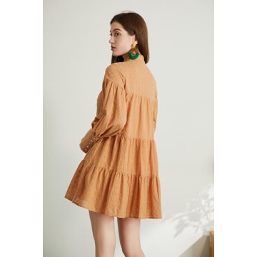 Aox Women Ruffle Sleeve Tunic Midi Dress Flowy Comfortable