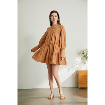 Aox Women Ruffle Sleeve Tunic Midi Dress Flowy Comfortable