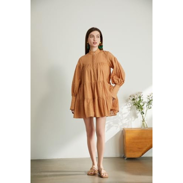 Aox Women Ruffle Sleeve Tunic Midi Dress Flowy Comfortable