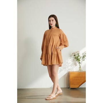 Aox Women Ruffle Sleeve Tunic Midi Dress Flowy Comfortable