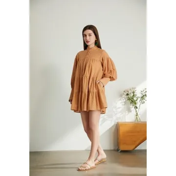 Aox Women Ruffle Sleeve Tunic Midi Dress Flowy Comfortable