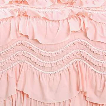 Lush Decor Kemmy Quilt Ruffled Textured 3 Piece King Size Bedding Set, Peach/Blush