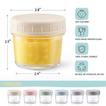 VITEVER 12Pack Glass Baby Food Storage Containers - 4 oz Baby Food Storage Jars With Lids, Baby Food Maker, Microwave, Dishwasher & Freezer Safe