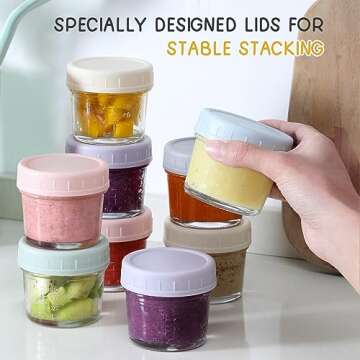 VITEVER 12Pack Glass Baby Food Storage Containers - 4 oz Baby Food Storage Jars With Lids, Baby Food Maker, Microwave, Dishwasher & Freezer Safe
