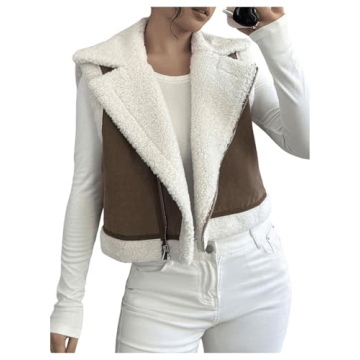 GORGLITTER Women's Fuzzy Vest Outerwear Trendy Fall Fleece Sherpa Vest Sleeveless Old Money Coat Ves...