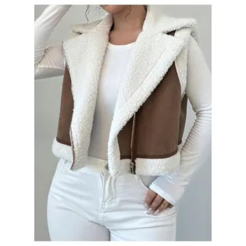 GORGLITTER Women's Fuzzy Vest Outerwear Trendy Fall Fleece Sherpa Vest Sleeveless Old Money Coat Vests Brown Small