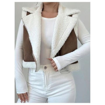 GORGLITTER Women's Fuzzy Vest Outerwear Trendy Fall Fleece Sherpa Vest Sleeveless Old Money Coat Vests Brown Small