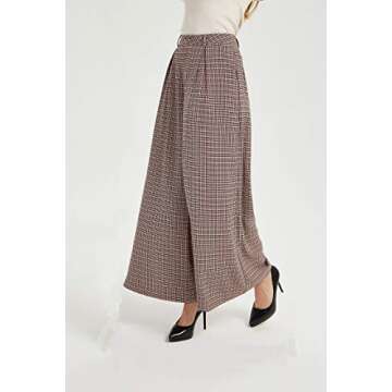 Tronjori Women High Waist Casual Wide Leg Long Palazzo Pants Trousers Regular Size(XS, Multi Check)