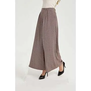 Tronjori Women High Waist Casual Wide Leg Long Palazzo Pants Trousers Regular Size(XS, Multi Check)