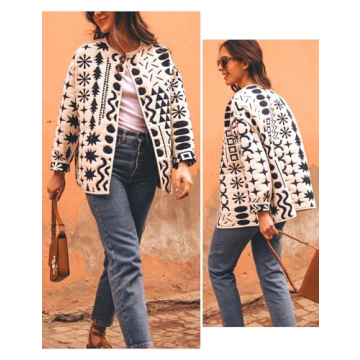 Yimoon Women's Quilted Puffer Jacket Lightweight Floral Print Padded Coat Button Down Puffy Cardigan Outwear(White-L), Large