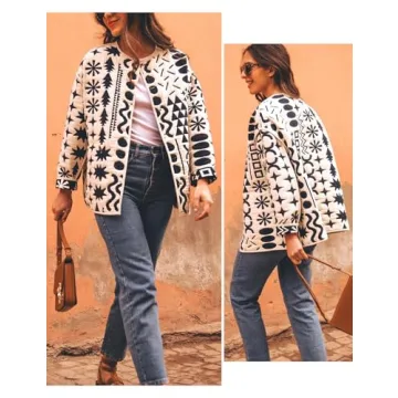 Yimoon Women's Quilted Puffer Jacket Lightweight Floral Print Padded Coat Button Down Puffy Cardigan Outwear(White-L), Large