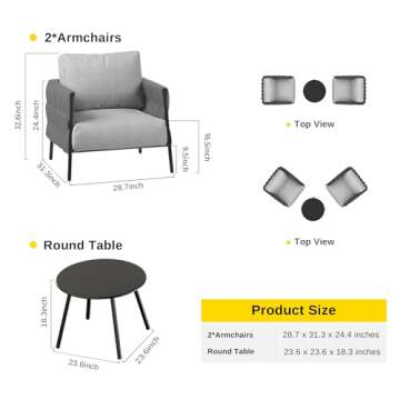 EAST OAK 3 Pieces Patio Furniture Set, Armchairs with Coffee Table, Outdoor Furniture Set with Cushi...